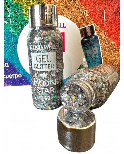 Gel Glitter "MOON STAR" Visage et Corps 60g - n°51 Argent - Leticia Well