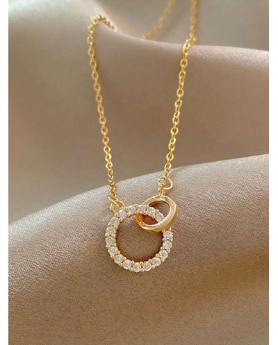 Collier 2 Ronds Entrelacés Sertis de Zircons en Acier de Titane - Or