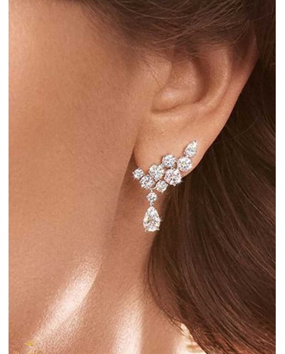 Boucle d'oreille Pendante à Strass en Acier Inoxydable - Argent