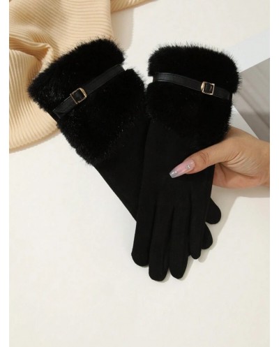 Gants Chauds et Doux en Fausse Fourrure - Noir