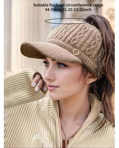 Casquette Visière en Tricot Doux et Chaud - Beige Marron