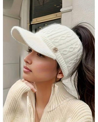 Casquette Visière en Tricot Doux et Chaud - Blanc Crème