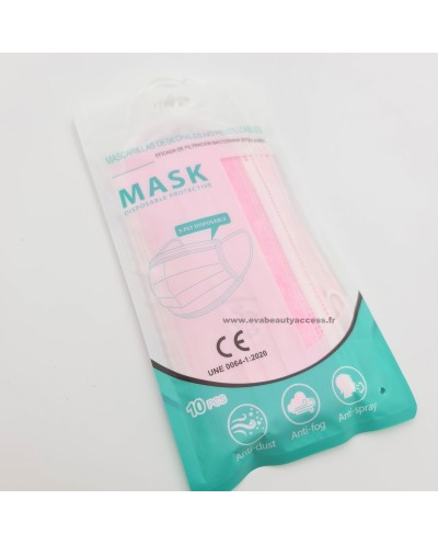 Lot de 10 Masques Chirurgicaux - Rose