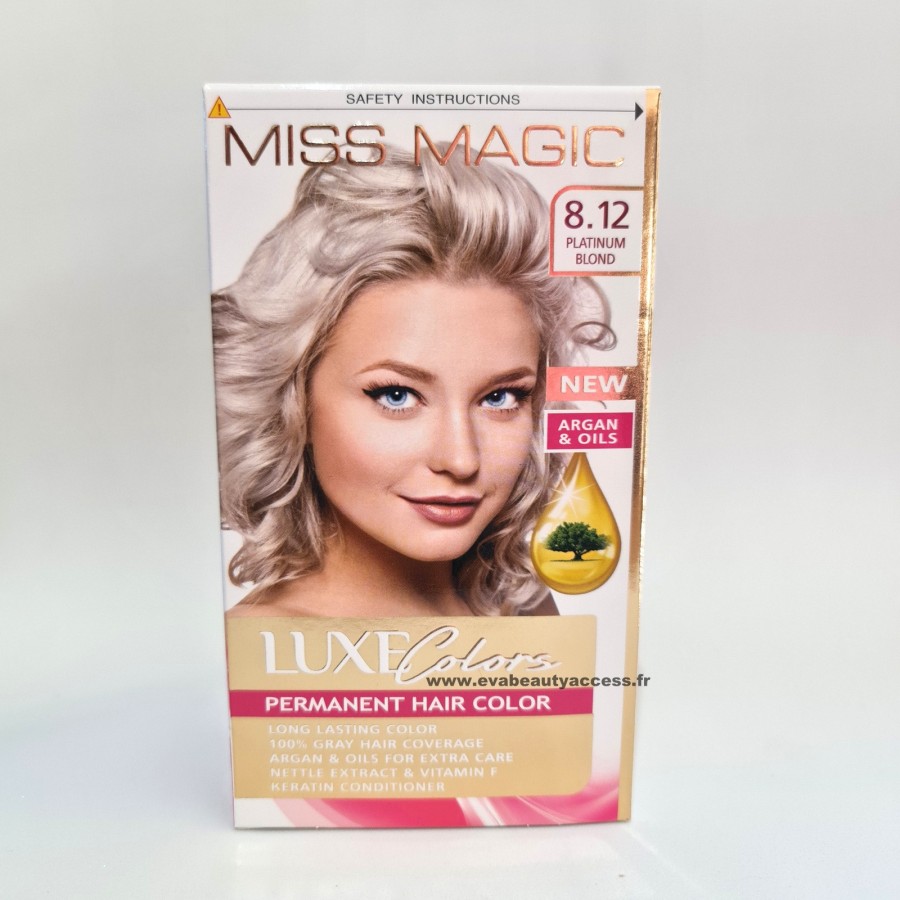 Coloration Permanente Cheveux Luxe Colors - 8.12 Blond Platine - MISS MAGIC